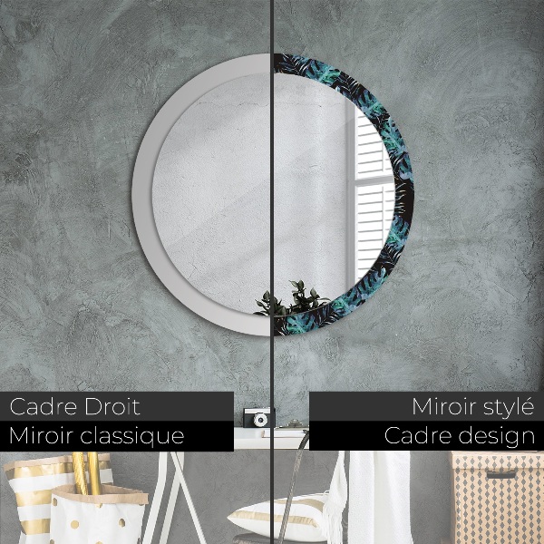 Round wall mirror decor Exotic leaves