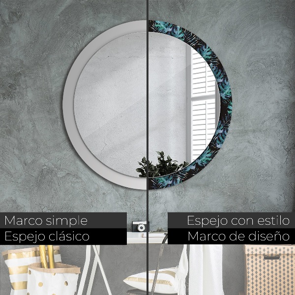 Round wall mirror decor Exotic leaves