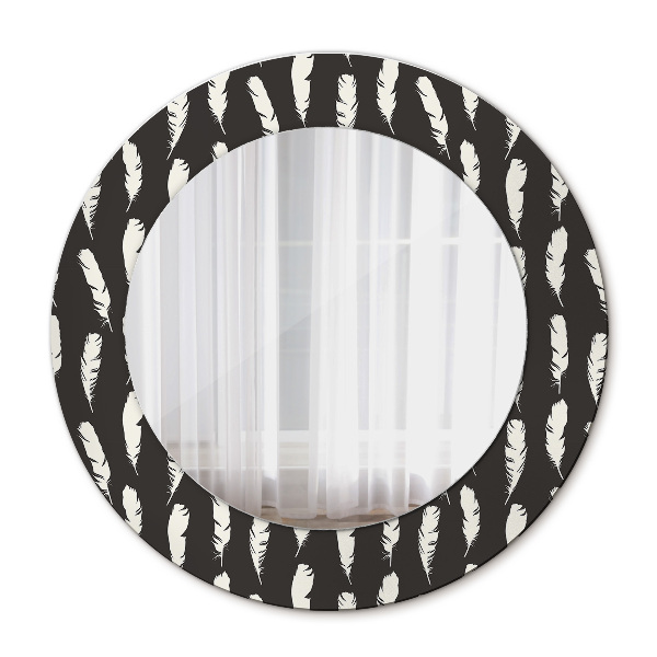 Round printed mirror Feathers