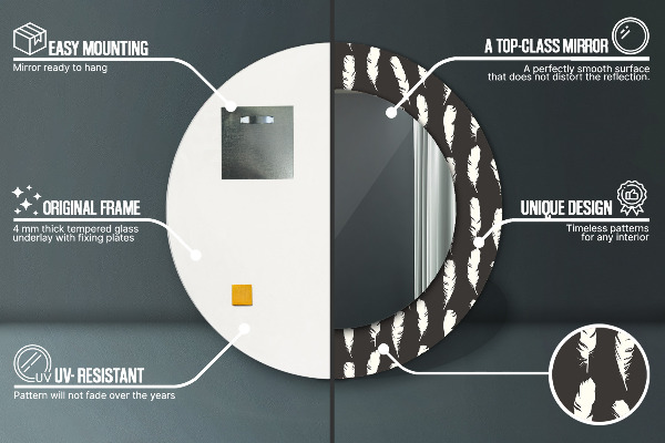 Round printed mirror Feathers