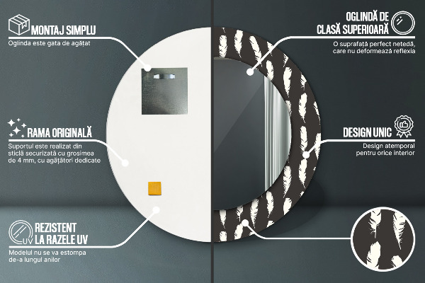 Round printed mirror Feathers