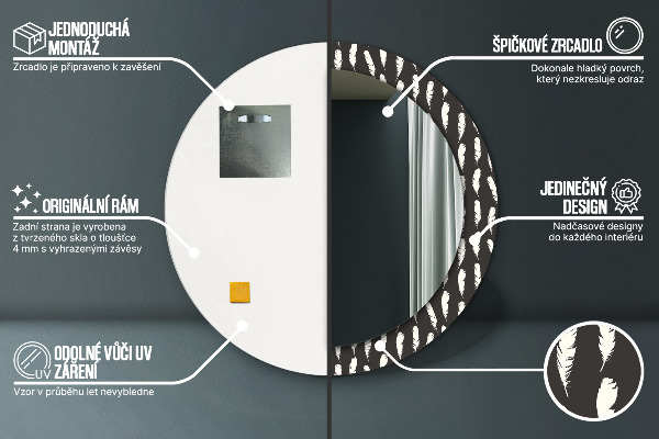 Round printed mirror Feathers