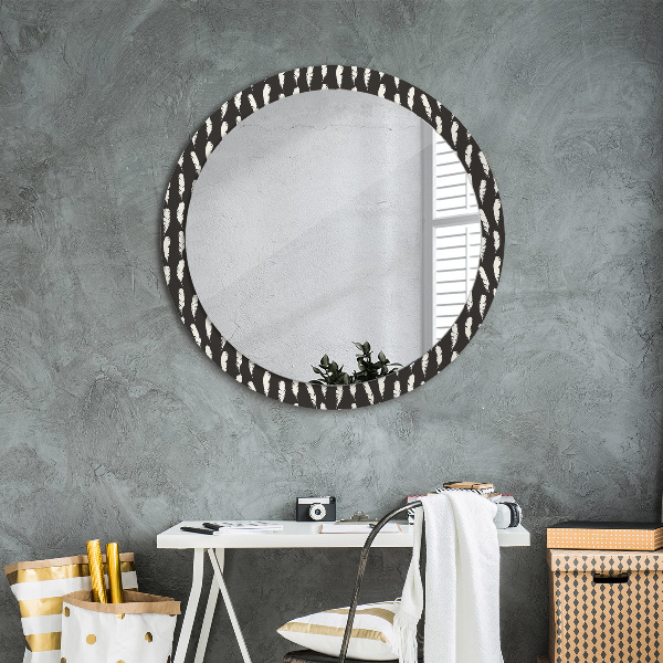 Round printed mirror Feathers
