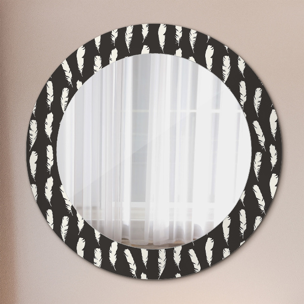 Round printed mirror Feathers