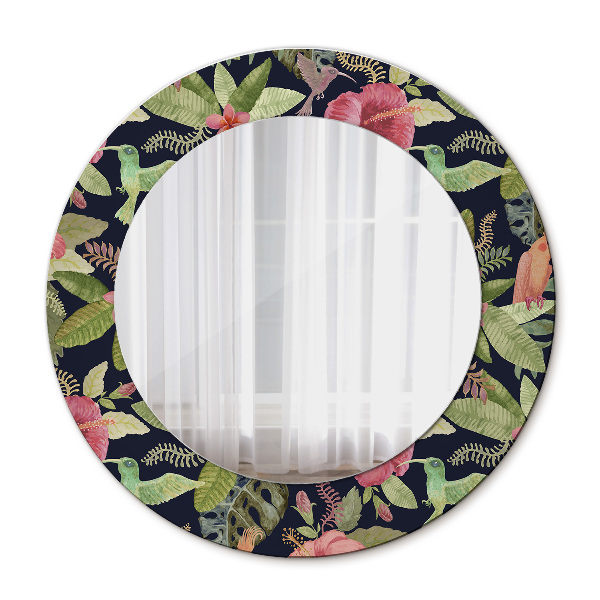 Circle decorative mirror Hibiscus flowers