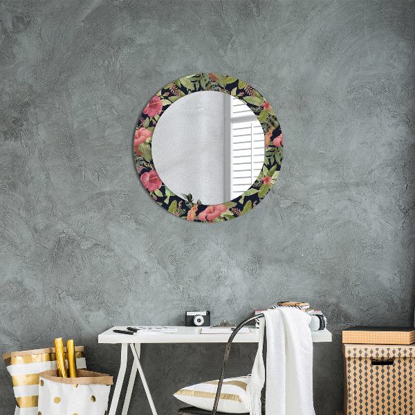 Circle decorative mirror Hibiscus flowers