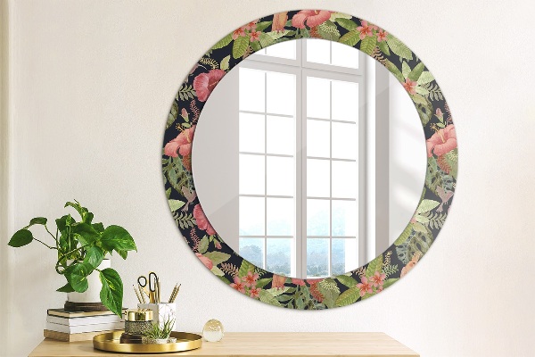 Circle decorative mirror Hibiscus flowers
