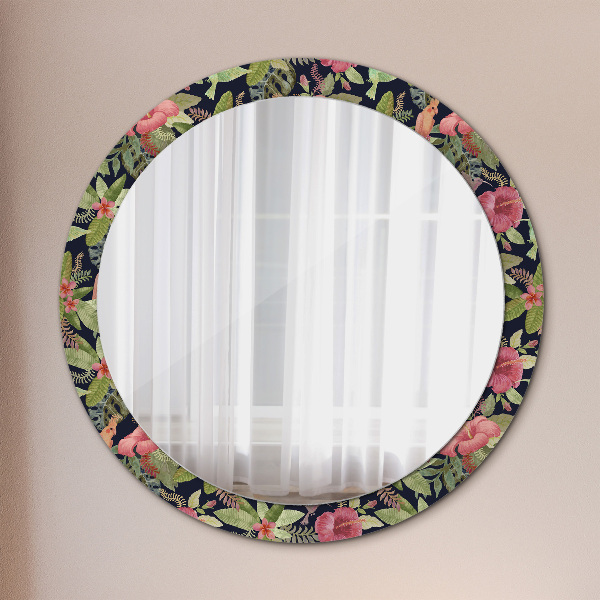 Circle decorative mirror Hibiscus flowers