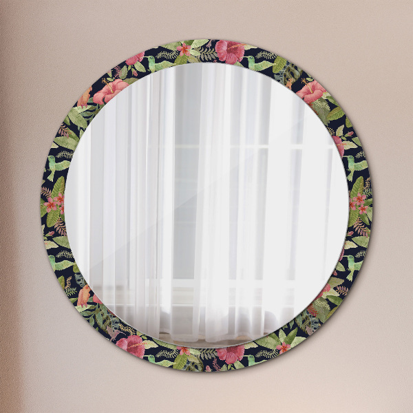 Circle decorative mirror Hibiscus flowers