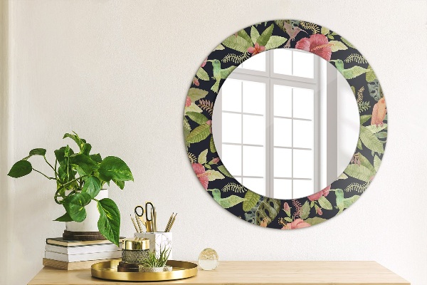 Circle decorative mirror Hibiscus flowers