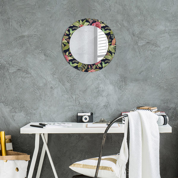 Circle decorative mirror Hibiscus flowers