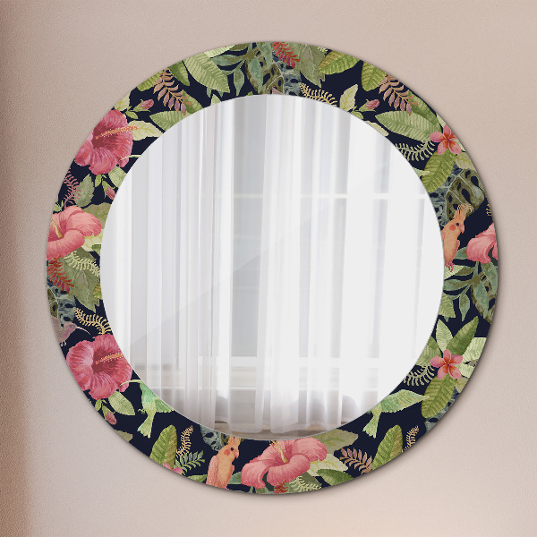 Circle decorative mirror Hibiscus flowers