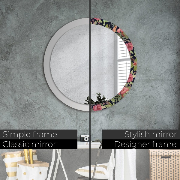 Circle decorative mirror Hibiscus flowers