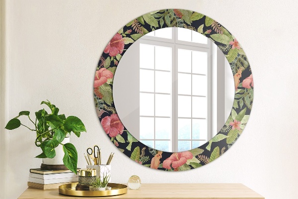 Circle decorative mirror Hibiscus flowers
