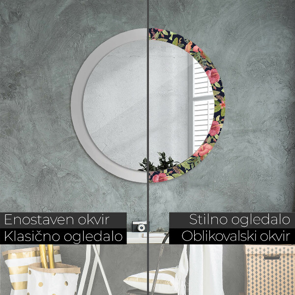 Circle decorative mirror Hibiscus flowers