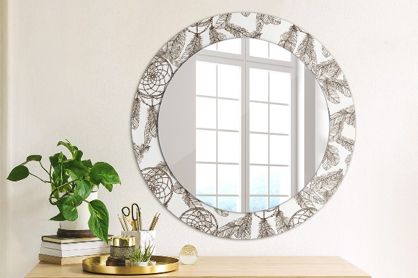 Round wall mirror design Dreamcatcher feathers