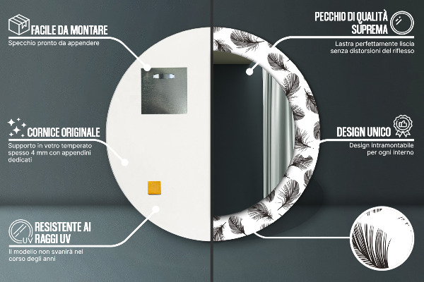 Round wall mirror design Feathers