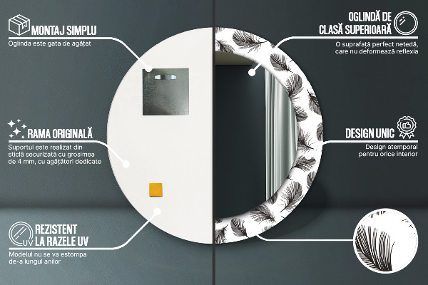 Round wall mirror design Feathers