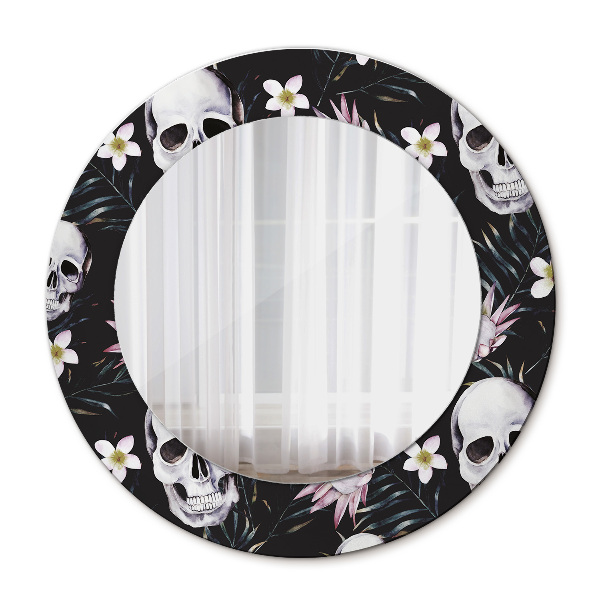 Round decorative mirror Skull flowers