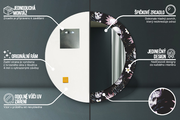 Round decorative mirror Skull flowers