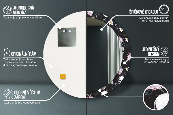 Round decorative mirror Skull flowers