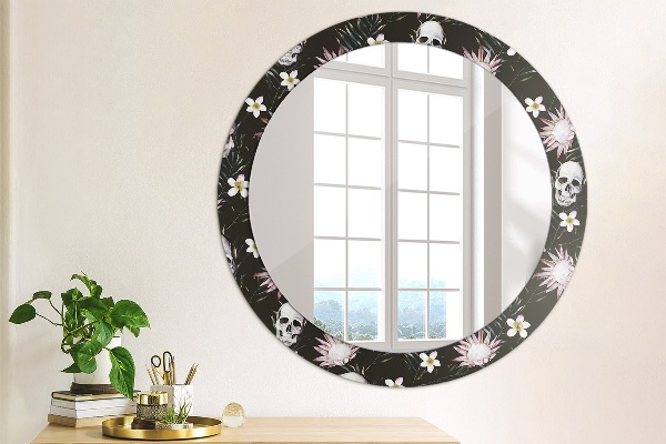 Round decorative mirror Skull flowers