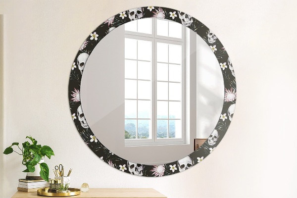 Round decorative mirror Skull flowers