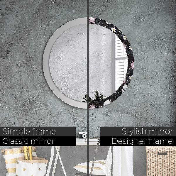 Round decorative mirror Skull flowers