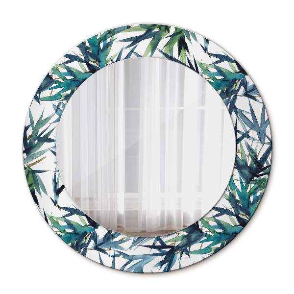 Round mirror frame with print Blue palm trees