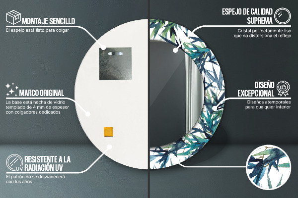 Round mirror frame with print Blue palm trees