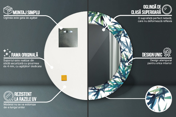 Round mirror frame with print Blue palm trees