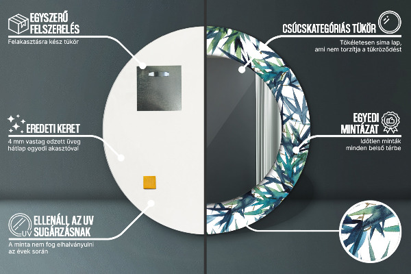 Round mirror frame with print Blue palm trees