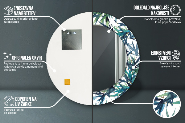 Round mirror frame with print Blue palm trees