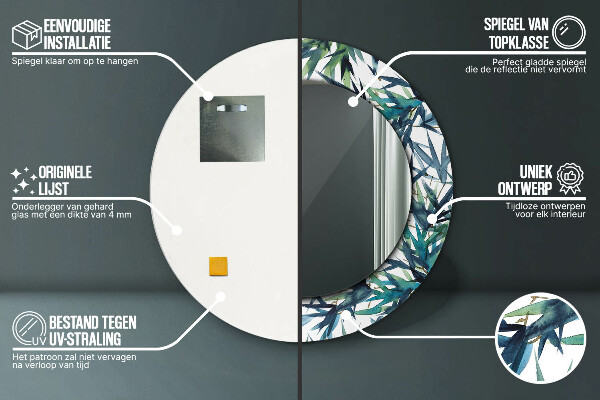 Round mirror frame with print Blue palm trees