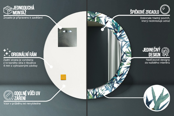 Round mirror frame with print Blue palm trees