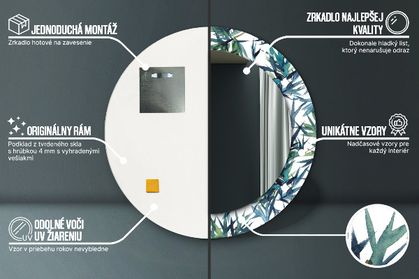 Round mirror frame with print Blue palm trees