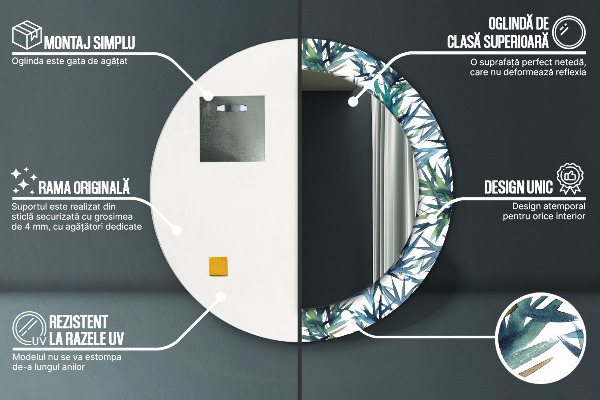 Round mirror frame with print Blue palm trees