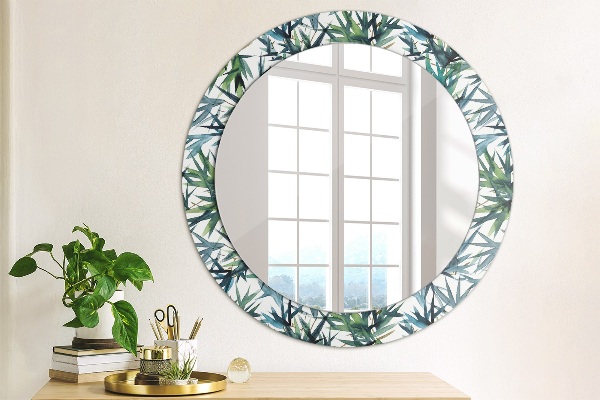 Round mirror frame with print Blue palm trees