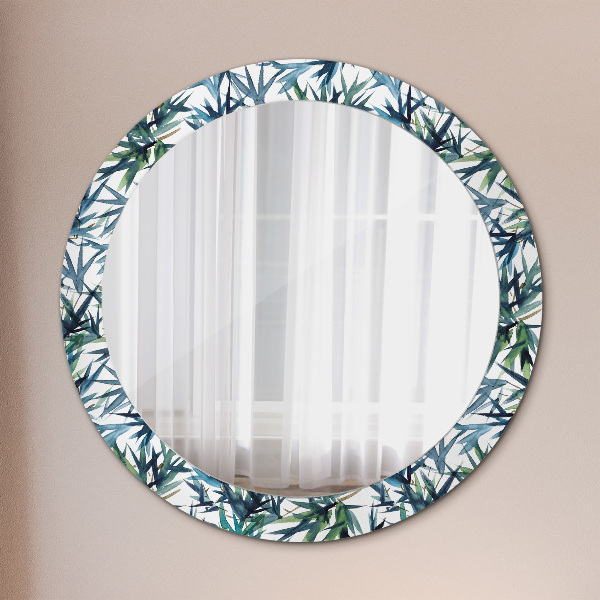 Round mirror frame with print Blue palm trees
