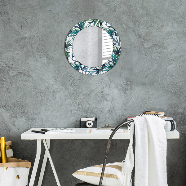 Round mirror frame with print Blue palm trees