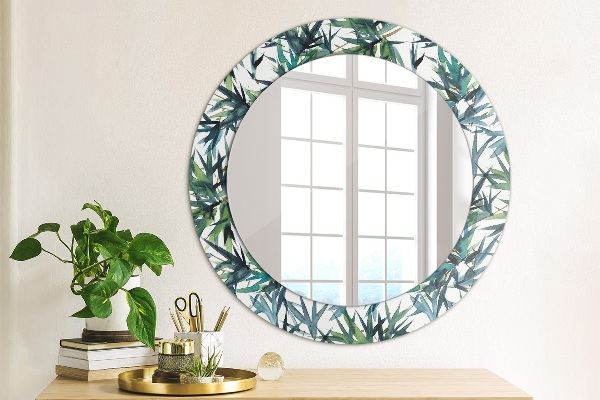 Round mirror frame with print Blue palm trees