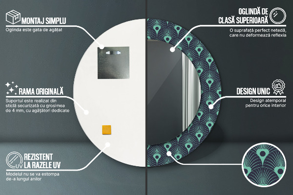 Round mirror frame with print Floral pattern