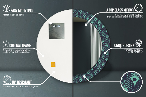 Round mirror frame with print Floral pattern