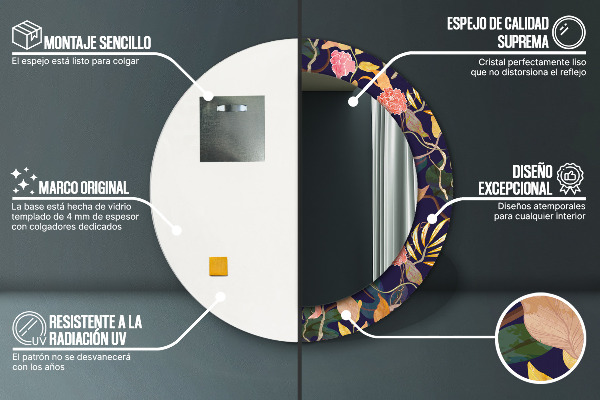 Ornate framed mirror Watercolor plants