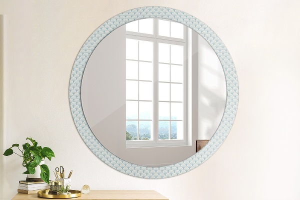 Round mirror frame with print Japanese retro