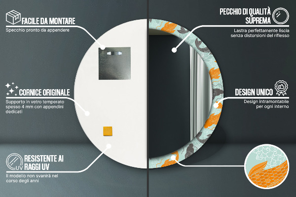 Round decorative mirror Chinese carp