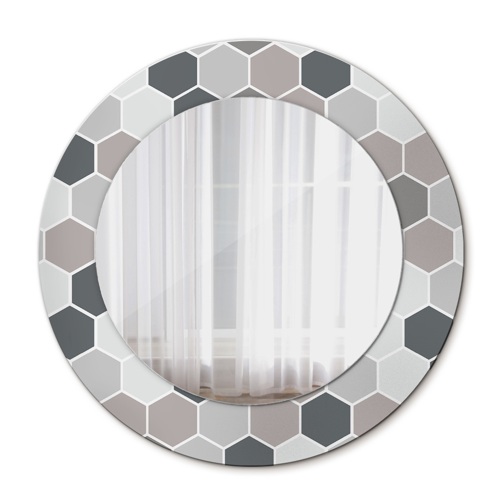 Round mirror frame with print Hexagonal pattern