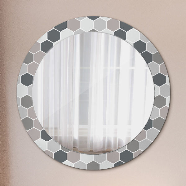 Round mirror frame with print Hexagonal pattern