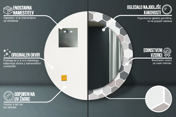 Round mirror frame with print Hexagonal pattern
