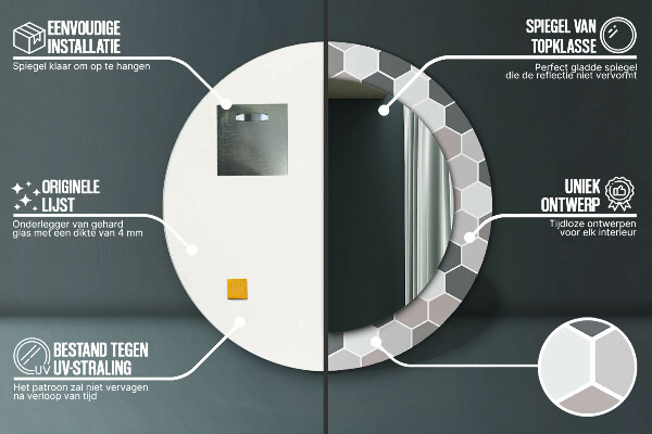 Round mirror frame with print Hexagonal pattern